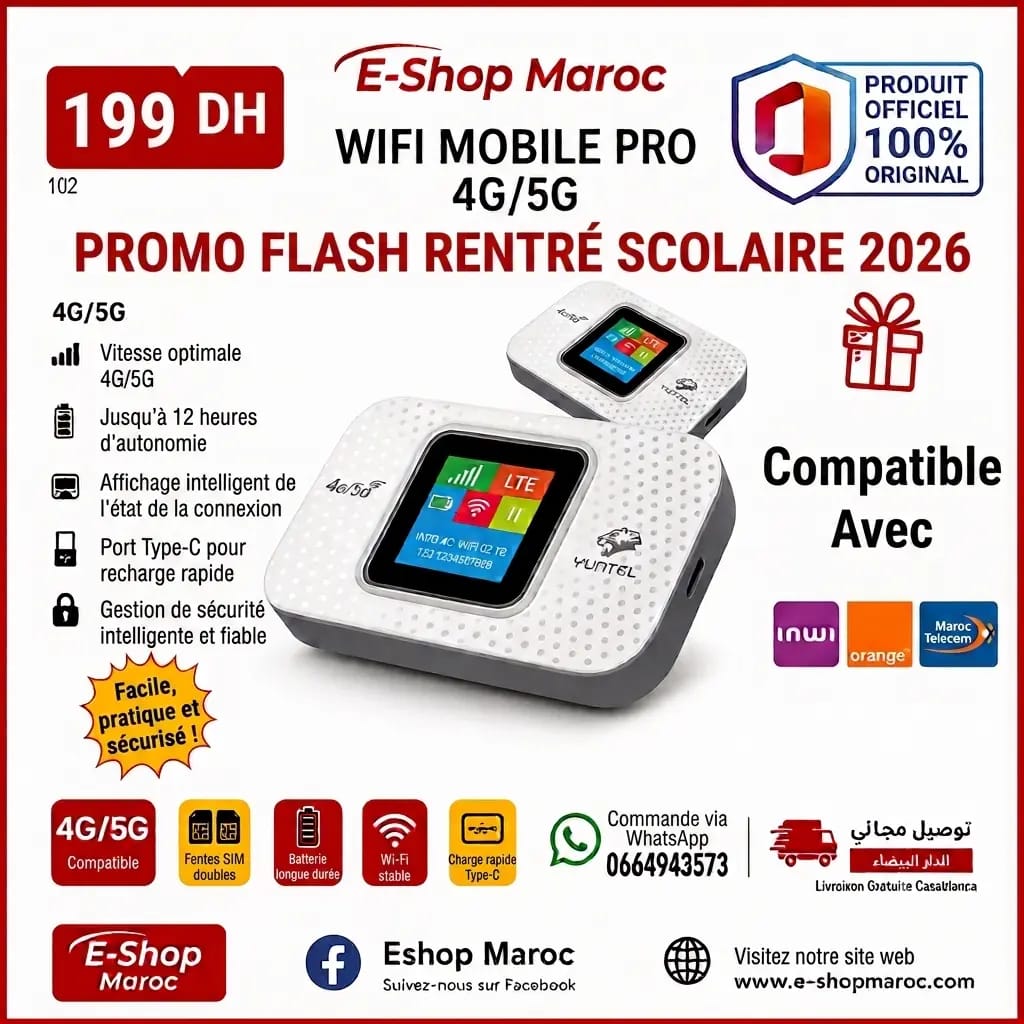 Routeur Mobile WiFi YUNTEL MAROC OFFICIEL Pro 4G/5G